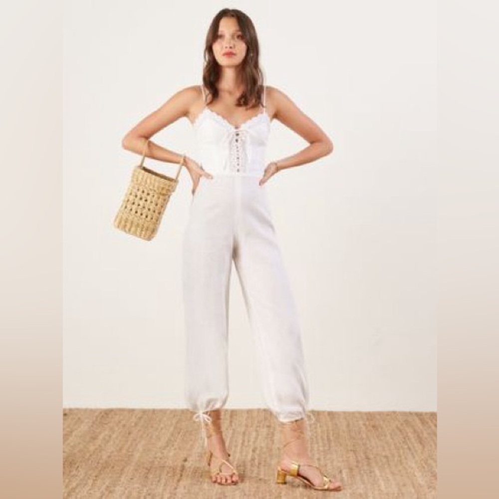 Reformation size 2 white linen jumpsuit